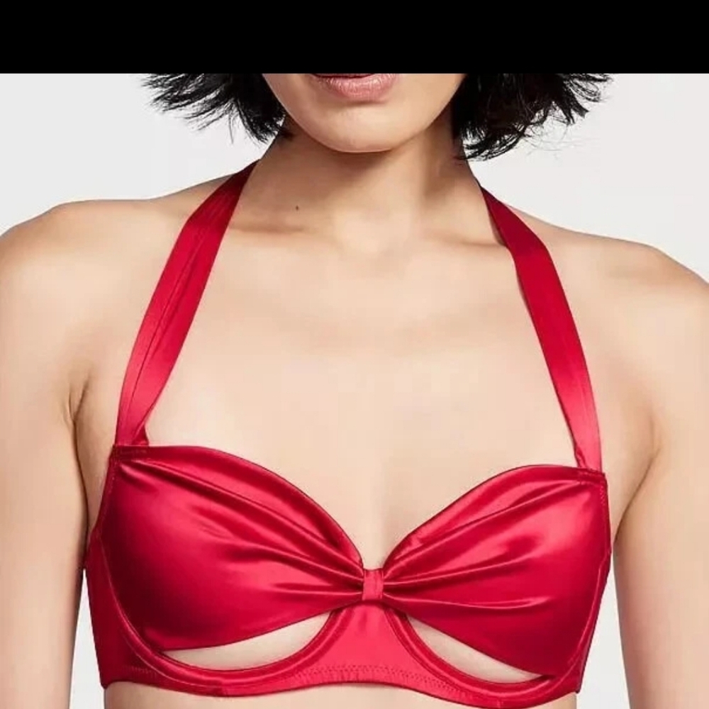 Victoria's Secret Dream Angels Wicked Open-Cup Halter Bra XL lipstick red satin